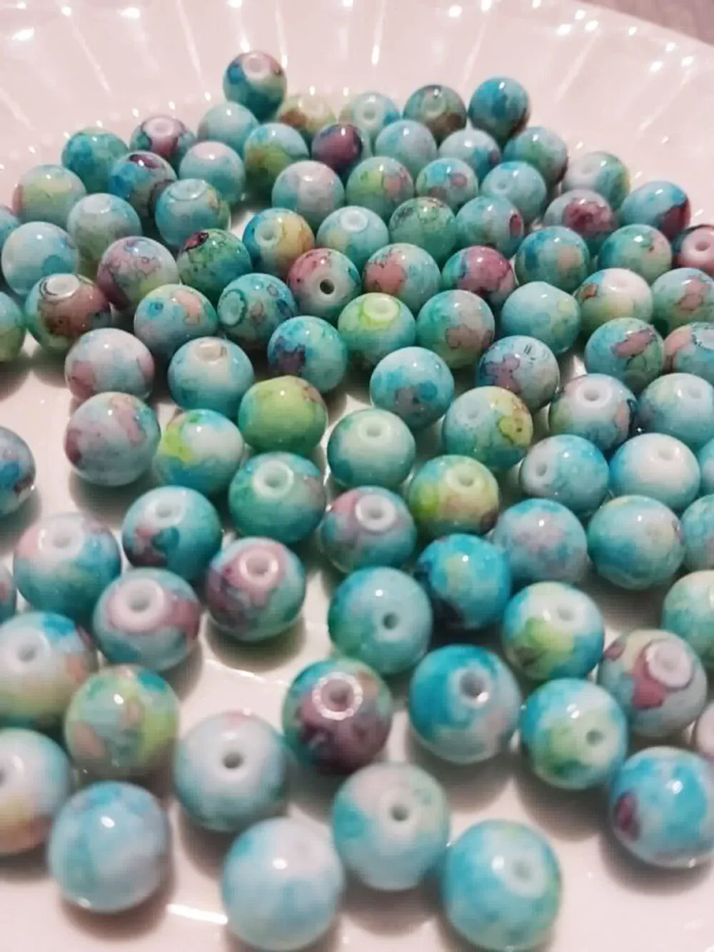 Bulk Lot of 8mm Turquoise Marble Style Glass Beads